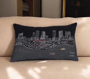 HomeRoots 14" Hometown Pride Wool Lumbar Pillow – Cozy Black & White Fort Worth Skyline Accent for Any Room 482488