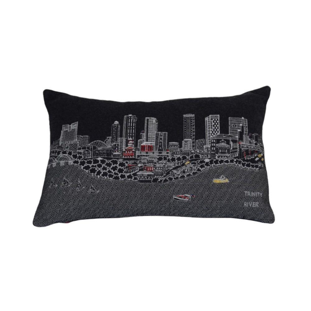 HomeRoots 14" Hometown Pride Wool Lumbar Pillow – Cozy Black & White Fort Worth Skyline Accent for Any Room 482488