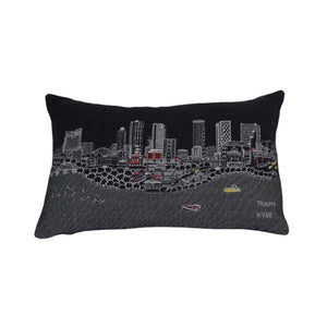 HomeRoots 14" Hometown Pride Wool Lumbar Pillow – Cozy Black & White Fort Worth Skyline Accent for Any Room 482488