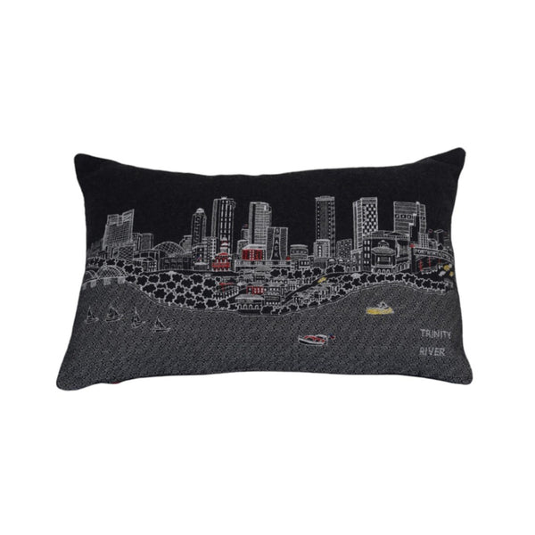 HomeRoots 14" Hometown Pride Wool Lumbar Pillow – Cozy Black & White Fort Worth Skyline Accent for Any Room 482488