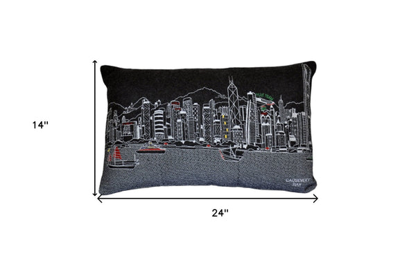 HomeRoots 14" Urban Chic Black Gray and White Wool Lumbar Pillow - Cozy Support for Stylish Living Spaces 482490