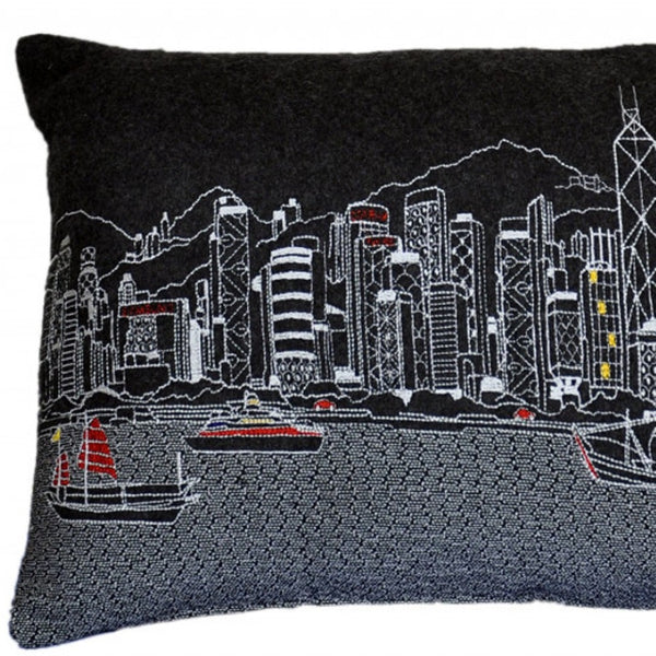 HomeRoots 14" Urban Chic Black Gray and White Wool Lumbar Pillow - Cozy Support for Stylish Living Spaces 482490