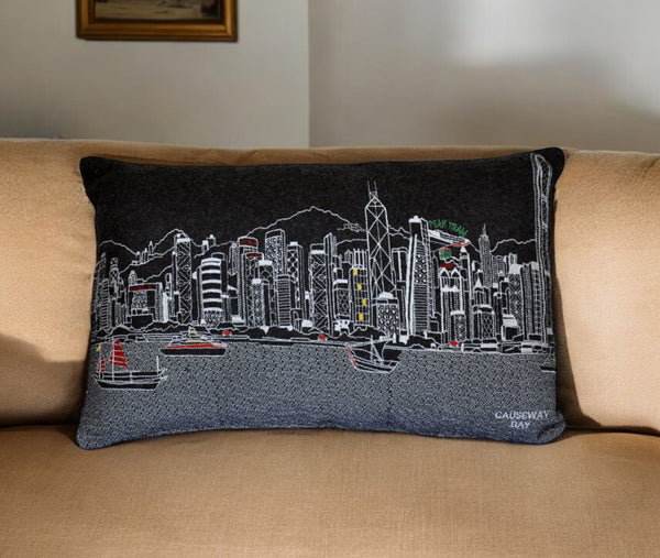 HomeRoots 14" Urban Chic Black Gray and White Wool Lumbar Pillow - Cozy Support for Stylish Living Spaces 482490
