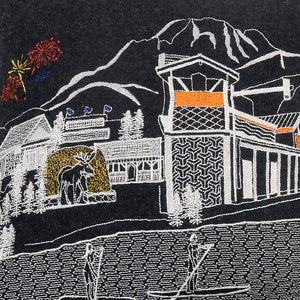 Homeroots 25" Black Jackson Nighttime Skyline Lumbar Decorative Pillow   482494