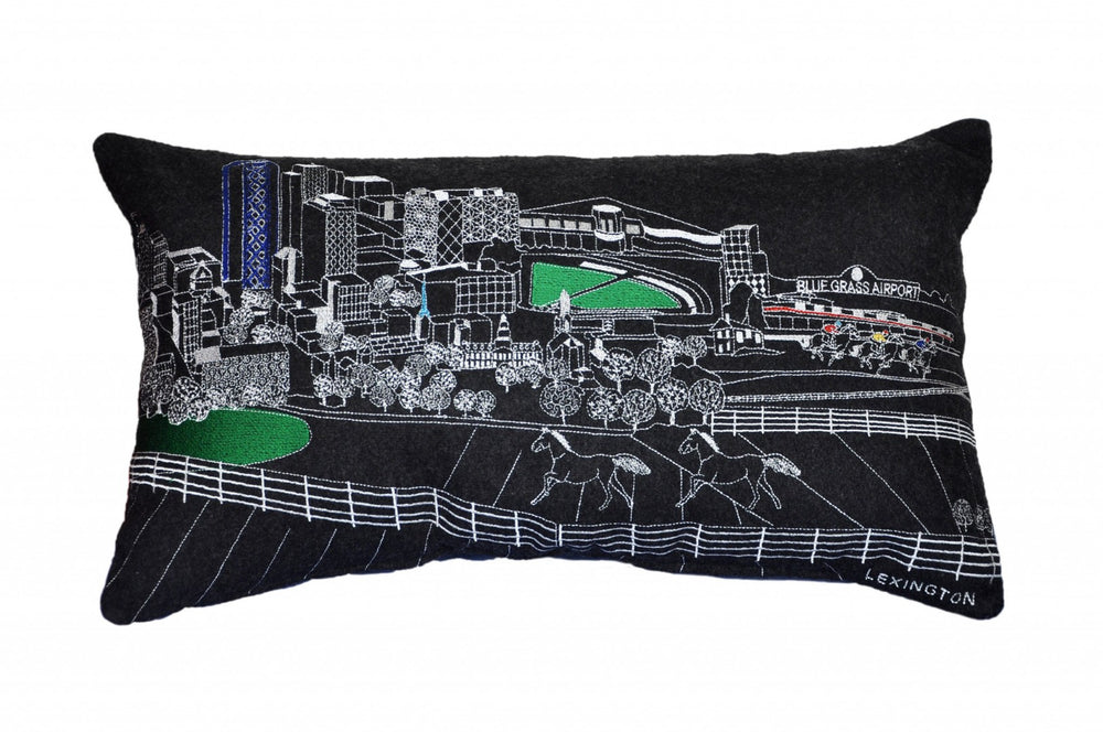 HomeRoots 14" Chic Lexington Cityscape Wool Lumbar Pillow - Elegant Black, Gray & White Design for Home Decor 482496