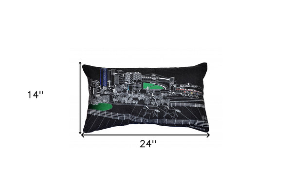 Homeroots 14" X 24" Black Gray And White Hometown Pride Wool Lumbar Throw Pillow   482496