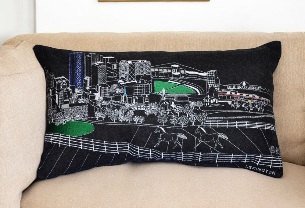 HomeRoots 14" Chic Lexington Cityscape Wool Lumbar Pillow - Elegant Black, Gray & White Design for Home Decor 482496