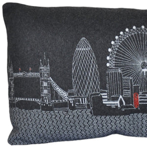 HomeRoots 14" Wool Lumbar Throw Pillow - Black, Gray & White Cityscape Design for Cozy Home Accents 482498
