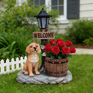English Elm Labrador Solar Garden Statue with Led Glow and Built-in Succulent Planter Basin W5398P464237