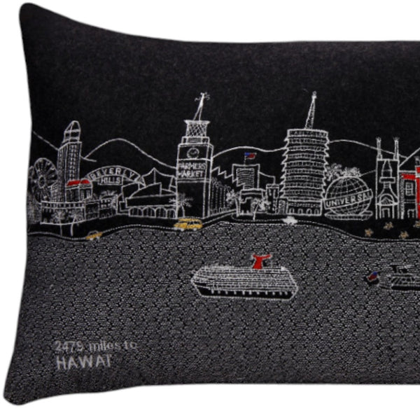Homeroots 14" X 24" Black Gray And White Hometown Pride Wool Lumbar Throw Pillow   482500