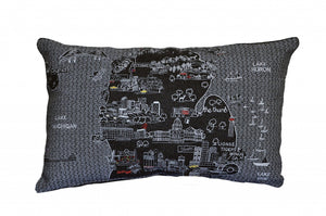HomeRoots 14" Black Gray & White Michigan Lower Peninsula Wool Lumbar Pillow - Cozy Support & Style! 482502