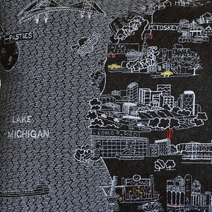 HomeRoots 14" Black Gray & White Michigan Lower Peninsula Wool Lumbar Pillow - Cozy Support & Style! 482502