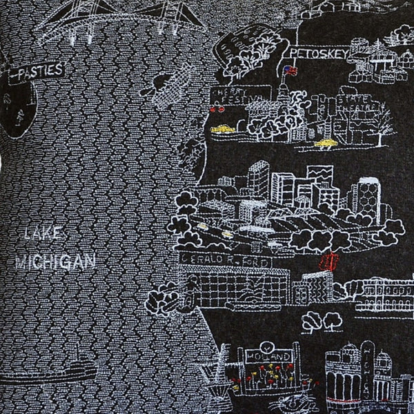 HomeRoots 14" Black Gray & White Michigan Lower Peninsula Wool Lumbar Pillow - Cozy Support & Style! 482502