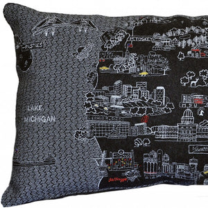 HomeRoots 14" Black Gray & White Michigan Lower Peninsula Wool Lumbar Pillow - Cozy Support & Style! 482502