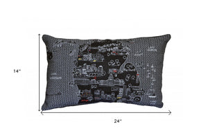 HomeRoots 14" Black Gray & White Michigan Lower Peninsula Wool Lumbar Pillow - Cozy Support & Style! 482502