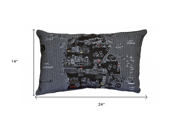 HomeRoots 14" Black Gray & White Michigan Lower Peninsula Wool Lumbar Pillow - Cozy Support & Style! 482502