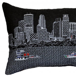 Homeroots 14" X 24" Black Gray And White Hometown Pride Wool Lumbar Throw Pillow   482506