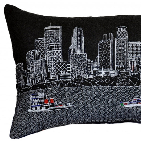 Homeroots 14" X 24" Black Gray And White Hometown Pride Wool Lumbar Throw Pillow   482506