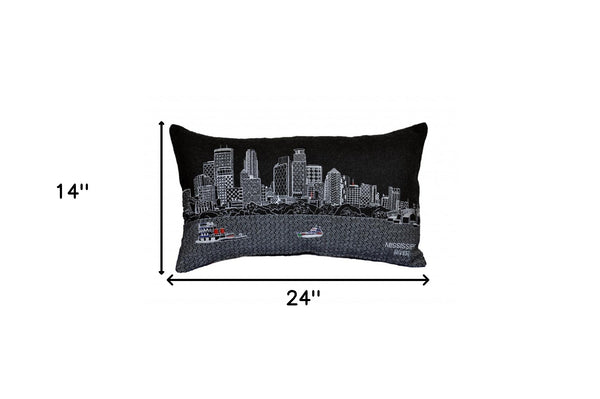 Homeroots 14" X 24" Black Gray And White Hometown Pride Wool Lumbar Throw Pillow   482506