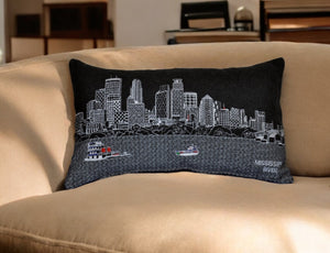 Homeroots 14" X 24" Black Gray And White Hometown Pride Wool Lumbar Throw Pillow   482506