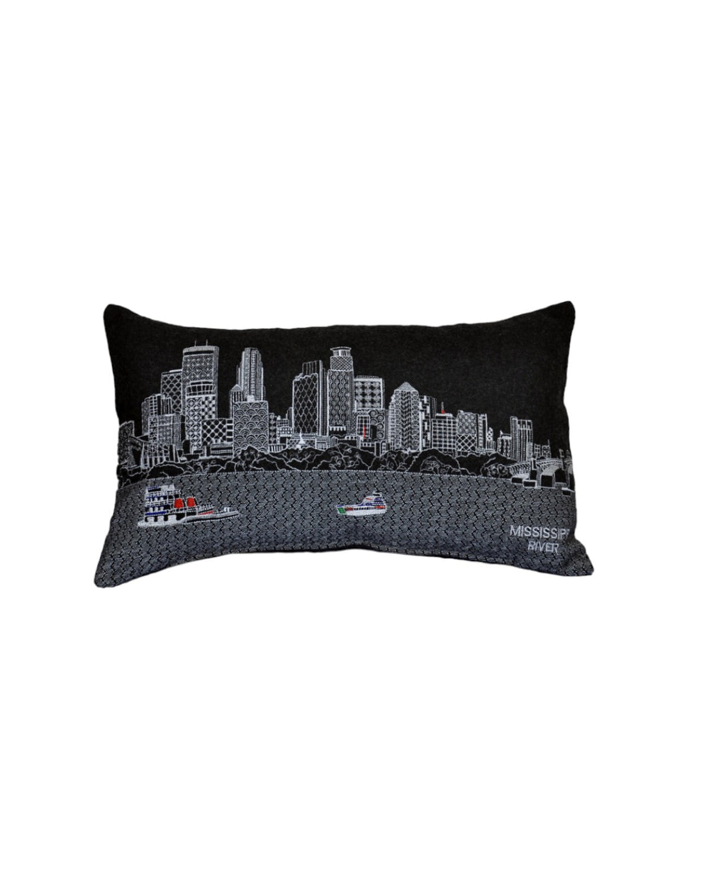 Homeroots 14" X 24" Black Gray And White Hometown Pride Wool Lumbar Throw Pillow   482506