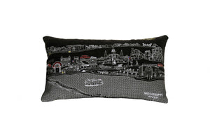 HomeRoots 14" New Orleans Cityscape Wool Lumbar Pillow - Black, Gray & White, Cozy Support for Any Room 482508
