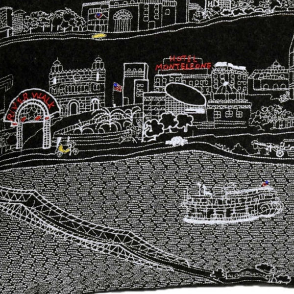 HomeRoots 14" New Orleans Cityscape Wool Lumbar Pillow - Black, Gray & White, Cozy Support for Any Room 482508