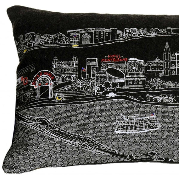 HomeRoots 14" New Orleans Cityscape Wool Lumbar Pillow - Black, Gray & White, Cozy Support for Any Room 482508