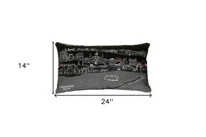 HomeRoots 14" New Orleans Cityscape Wool Lumbar Pillow - Black, Gray & White, Cozy Support for Any Room 482508