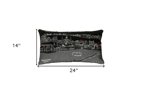 HomeRoots 14" New Orleans Cityscape Wool Lumbar Pillow - Black, Gray & White, Cozy Support for Any Room 482508