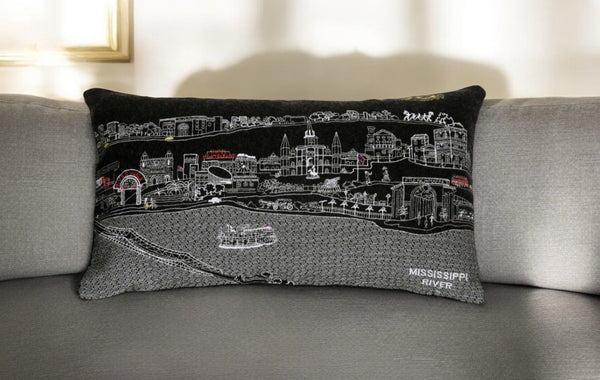 HomeRoots 14" New Orleans Cityscape Wool Lumbar Pillow - Black, Gray & White, Cozy Support for Any Room 482508