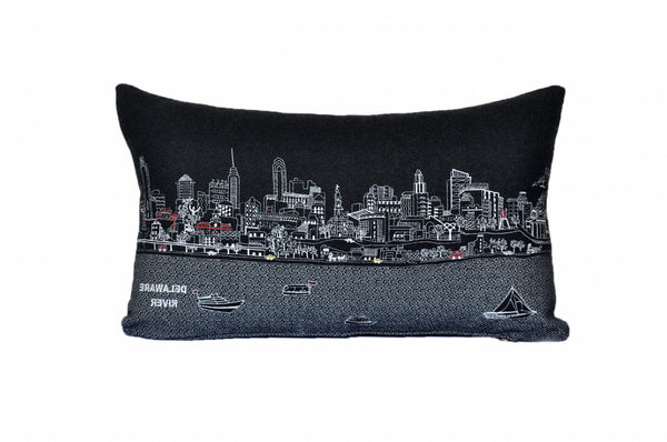 Homeroots 14" X 24" Black Gray And White Hometown Pride Wool Lumbar Throw Pillow   482514