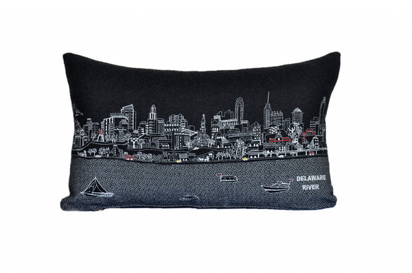 Homeroots 14" X 24" Black Gray And White Hometown Pride Wool Lumbar Throw Pillow   482514