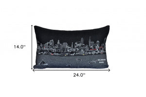 Homeroots 14" X 24" Black Gray And White Hometown Pride Wool Lumbar Throw Pillow   482514