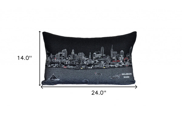 Homeroots 14" X 24" Black Gray And White Hometown Pride Wool Lumbar Throw Pillow   482514