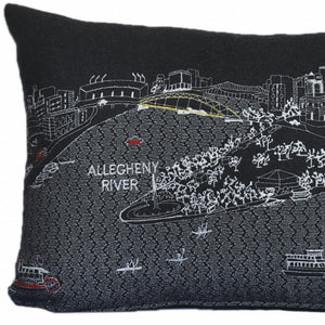 Homeroots 14" X 24" Black Gray And White Hometown Pride Wool Lumbar Throw Pillow   482516