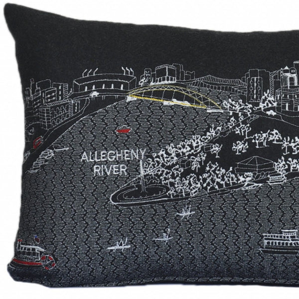 Homeroots 14" X 24" Black Gray And White Hometown Pride Wool Lumbar Throw Pillow   482516