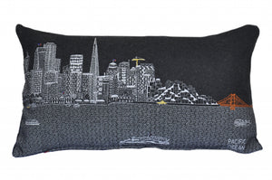 Homeroots 25" Black San Francisco Nighttime Skyline Lumbar Decorative Pillow   482518