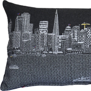 Homeroots 25" Black San Francisco Nighttime Skyline Lumbar Decorative Pillow   482518