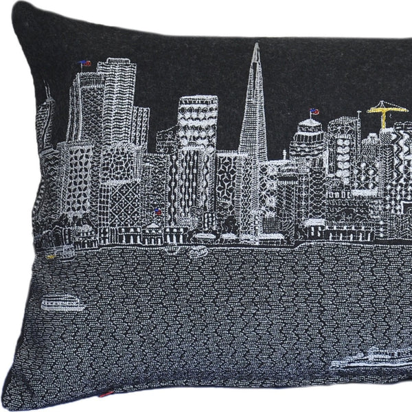 Homeroots 25" Black San Francisco Nighttime Skyline Lumbar Decorative Pillow   482518