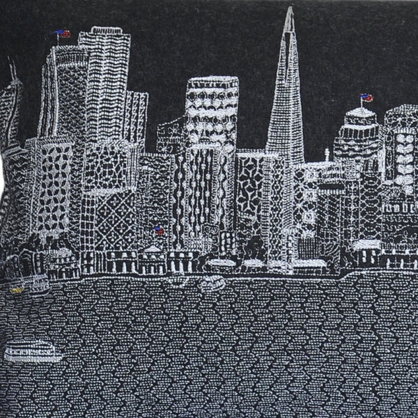 Homeroots 25" Black San Francisco Nighttime Skyline Lumbar Decorative Pillow   482518