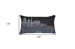 Homeroots 25" Black San Francisco Nighttime Skyline Lumbar Decorative Pillow   482518