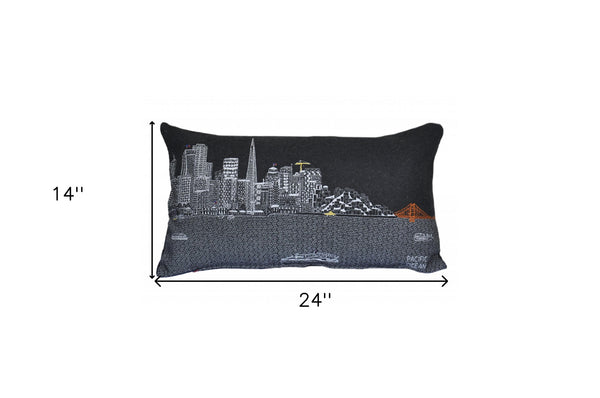 Homeroots 25" Black San Francisco Nighttime Skyline Lumbar Decorative Pillow   482518