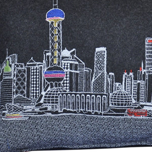HomeRoots 14" Urban Charm Black Gray White Wool Lumbar Throw Pillow - Cozy Cityscape Design for Home Decor 482520