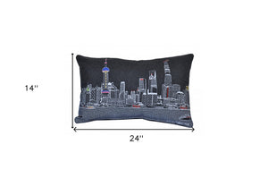 HomeRoots 14" Urban Charm Black Gray White Wool Lumbar Throw Pillow - Cozy Cityscape Design for Home Decor 482520