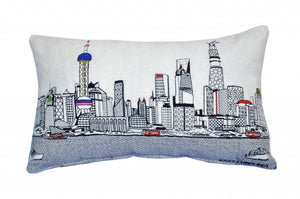 HomeRoots 25" White Shanghai Daylight Skyline Lumbar Pillow - Chic Urban Decor with Comfort & Style for Any Space 482521