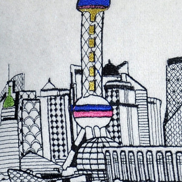 HomeRoots 25" White Shanghai Daylight Skyline Lumbar Pillow - Chic Urban Decor with Comfort & Style for Any Space 482521