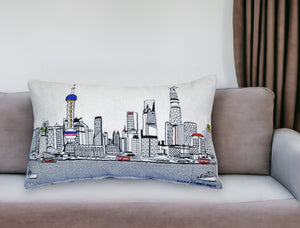 HomeRoots 25" White Shanghai Daylight Skyline Lumbar Pillow - Chic Urban Decor with Comfort & Style for Any Space 482521