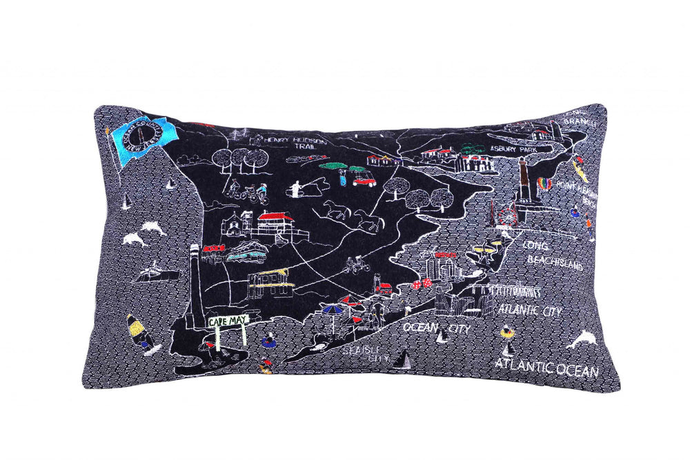 Homeroots 25" Black Jersey Shore Nighttime Skyline Lumbar Decorative Pillow   482522