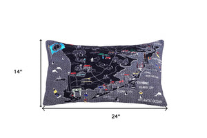Homeroots 25" Black Jersey Shore Nighttime Skyline Lumbar Decorative Pillow   482522